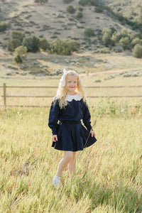 Navy Peter Pan Collar Pleated Skirt Set