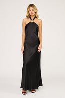 Black Satin Halter Maxi Dress