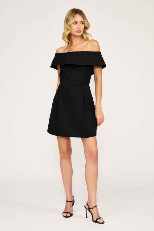 Black OTS Mini Dress