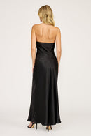 Black Satin Halter Maxi Dress