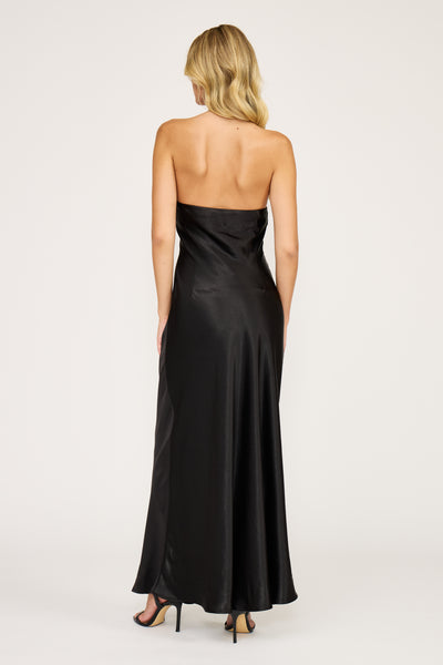 Black Satin Halter Maxi Dress