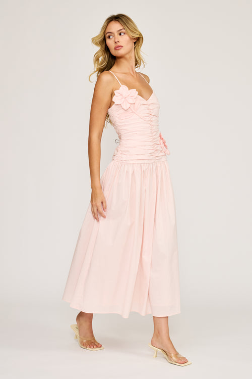 Ruched 3D Floral Maxi Dress