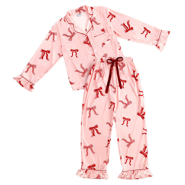 Women's Satin Striped Bows Pajama Set