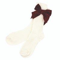 Burgundy Velvet Bow Socks