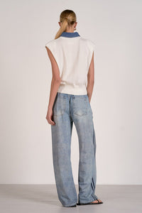 Cap Sleeve Denim Collar Top