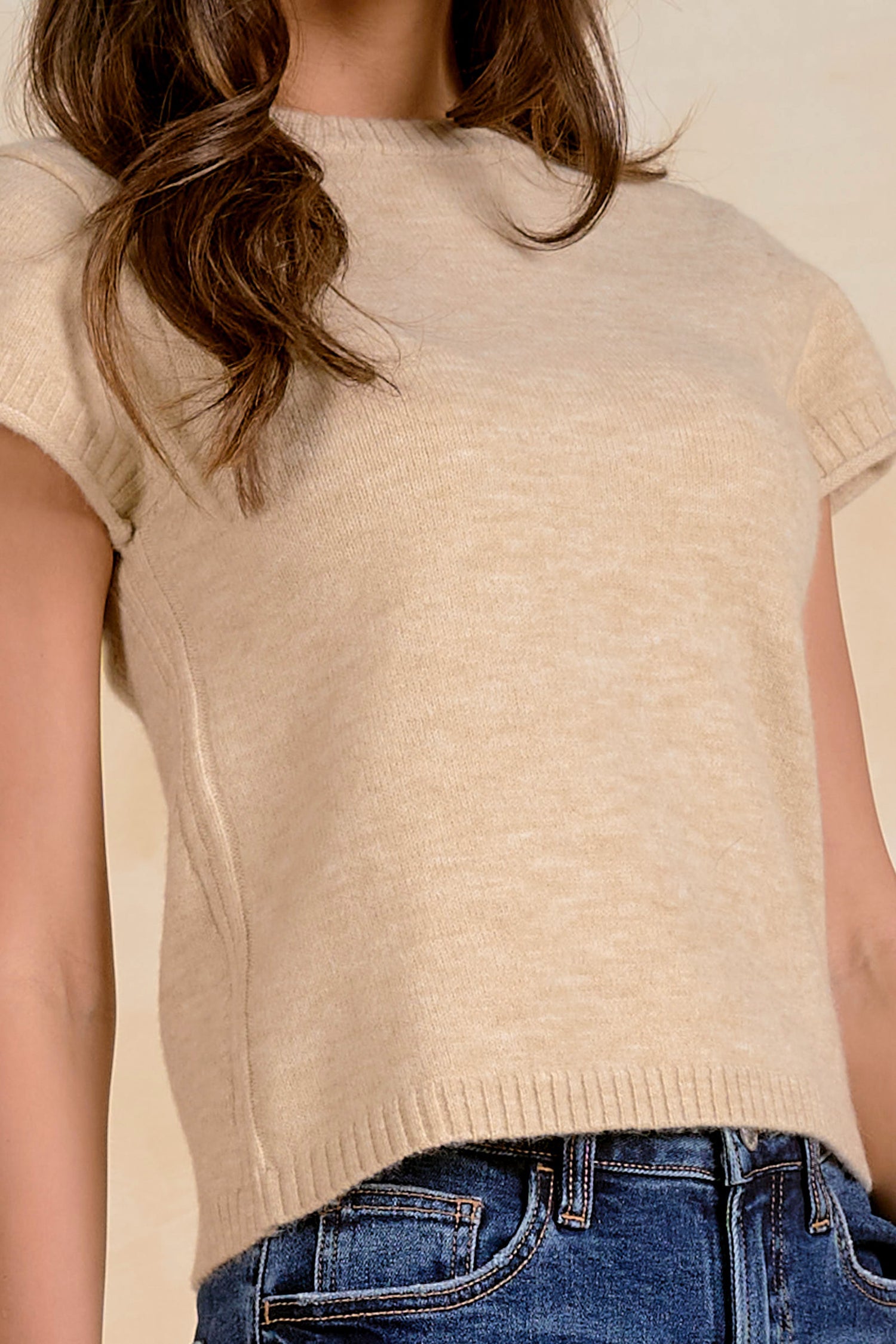 Solid Cap Sleeve Sweater