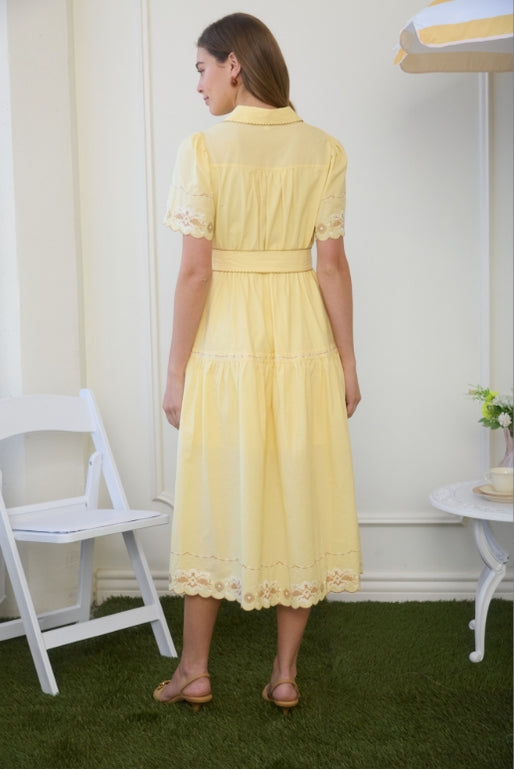 Embroidered Yellow Midi Dress