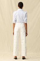 Flower Embroidered Wide Leg Jeans
