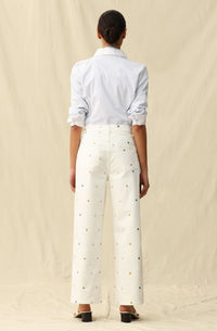 Flower Embroidered Wide Leg Jeans