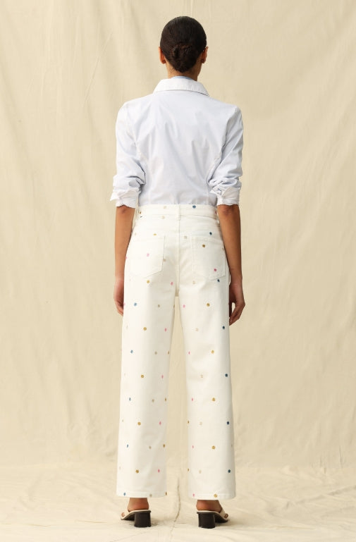 Flower Embroidered Wide Leg Jeans