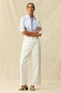 Flower Embroidered Wide Leg Jeans