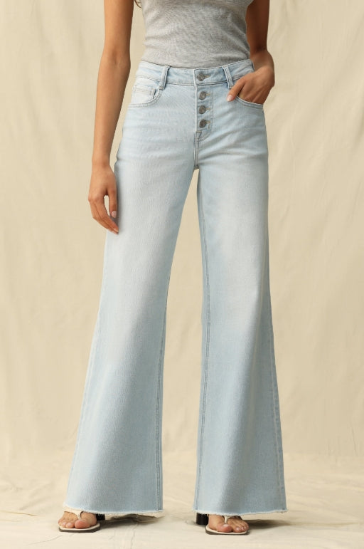 Button-Fly Wide Leg Jeans