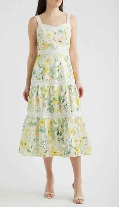 Lace Trim Sleeveless Midi Dress
