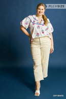 White Stamp Embroidered Blouse
