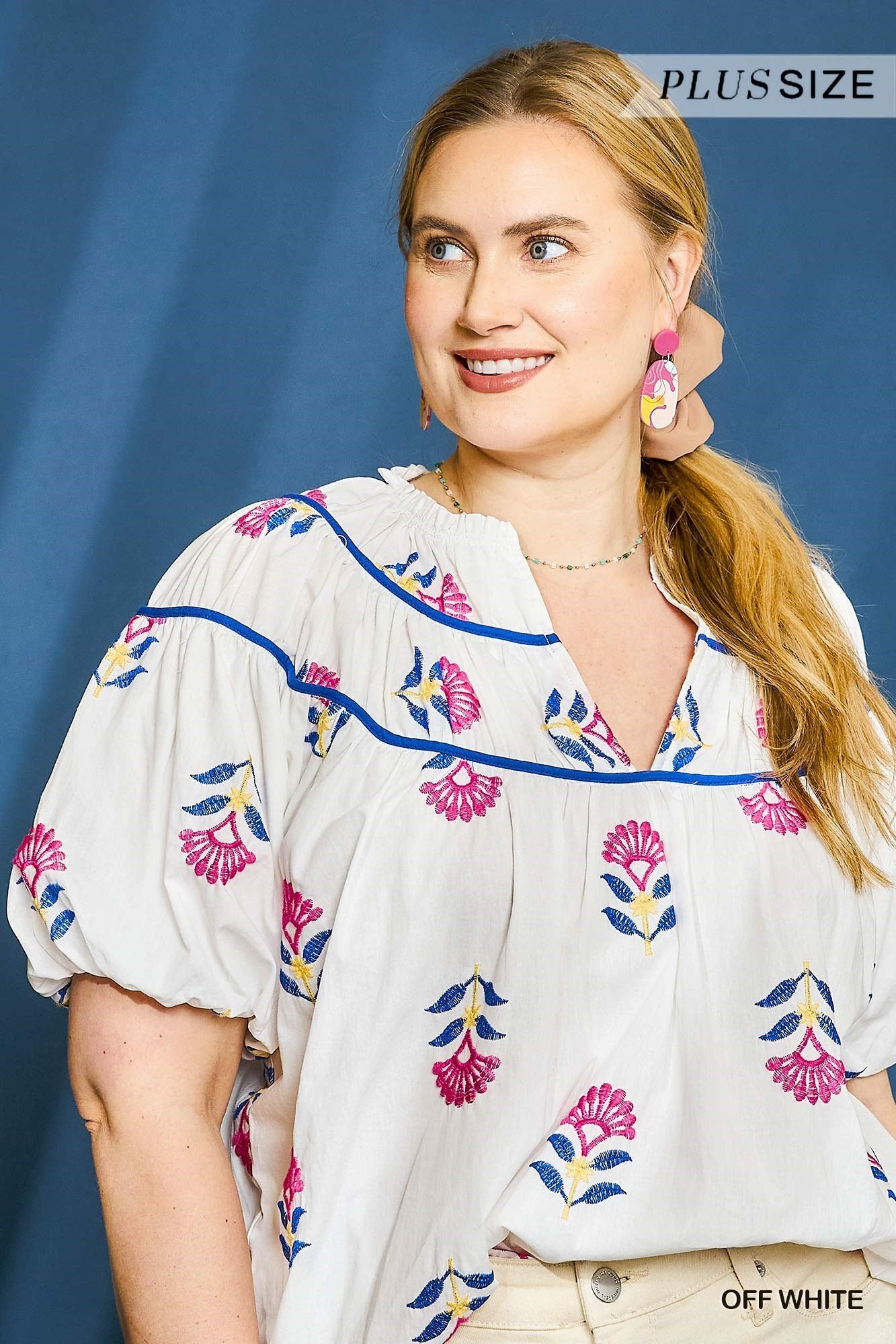 White Stamp Embroidered Blouse