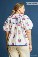 White Stamp Embroidered Blouse