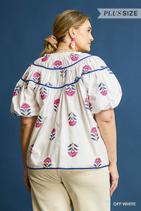 White Stamp Embroidered Blouse