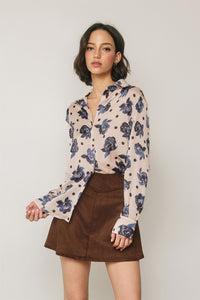 Floral Polka Dot Satin Blouse