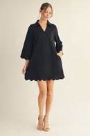 Solid Black Scalloped Hem Mini Dress