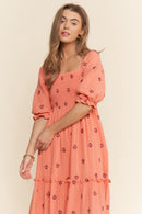 Floral Embroidered Gauze Maxi Dress