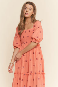 Floral Embroidered Gauze Maxi Dress
