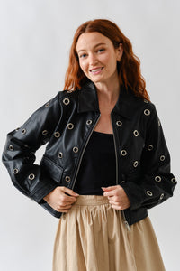 Grommet Faux Leather Jacket