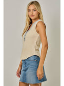 Washed Thermal Henley Top