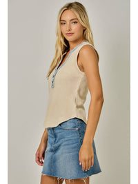 Washed Thermal Henley Top