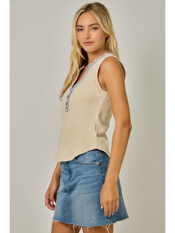 Washed Thermal Henley Top