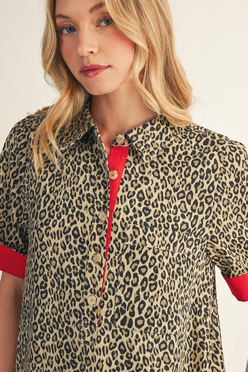 Contrast Accent Leopard Dress