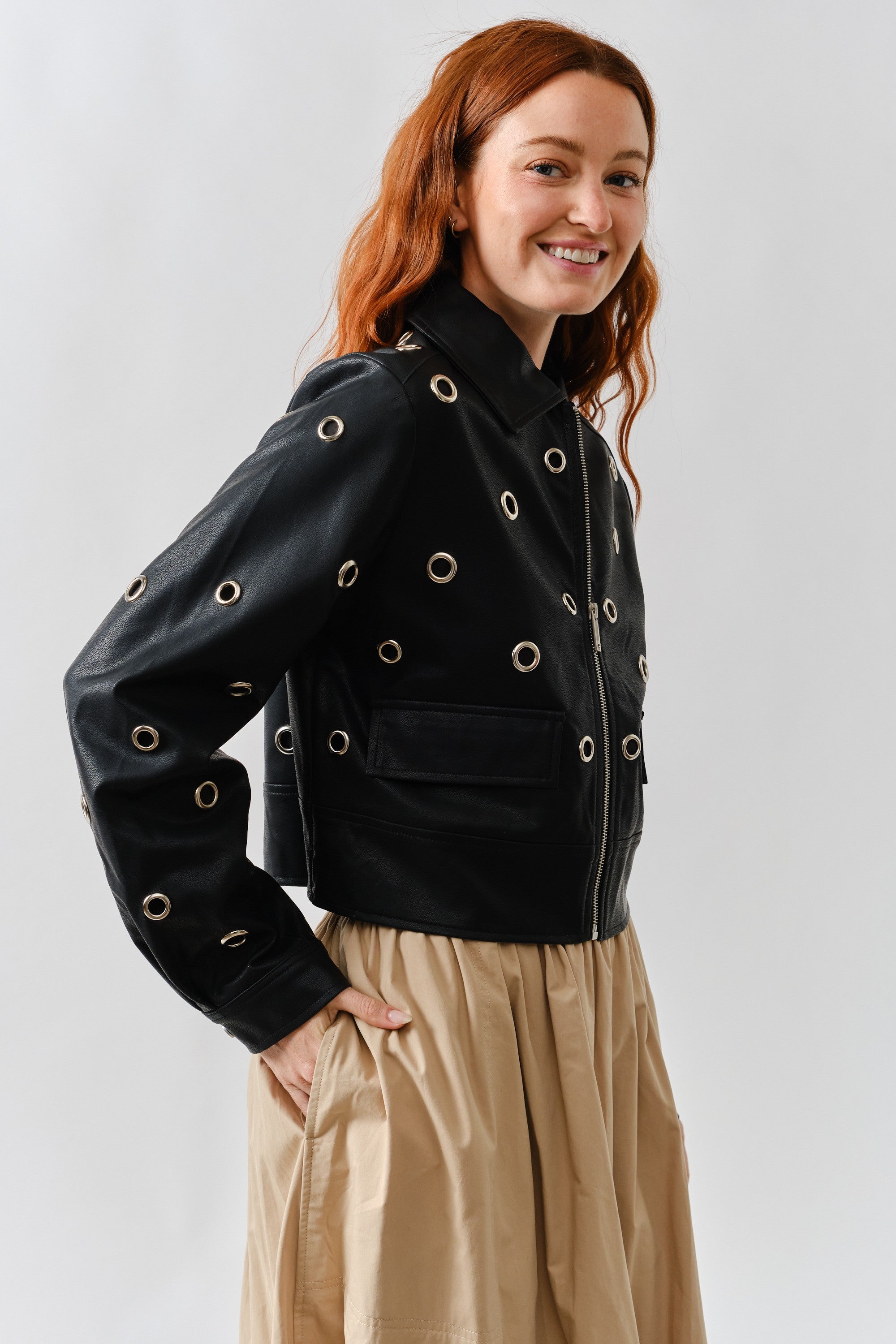 Grommet Faux Leather Jacket