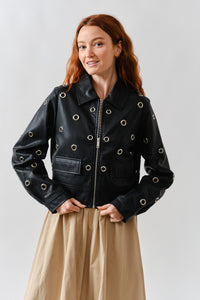 Grommet Faux Leather Jacket
