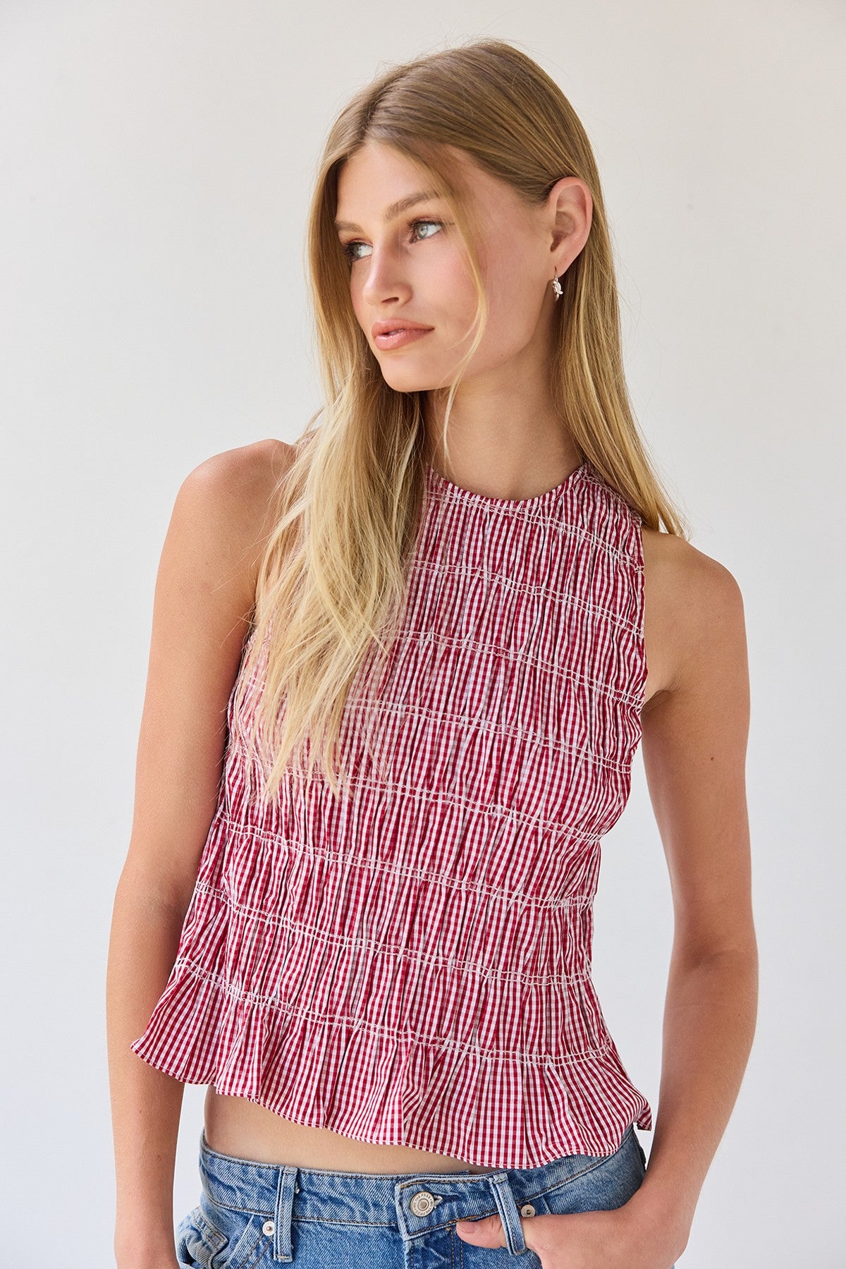 Smocked Gingham Top