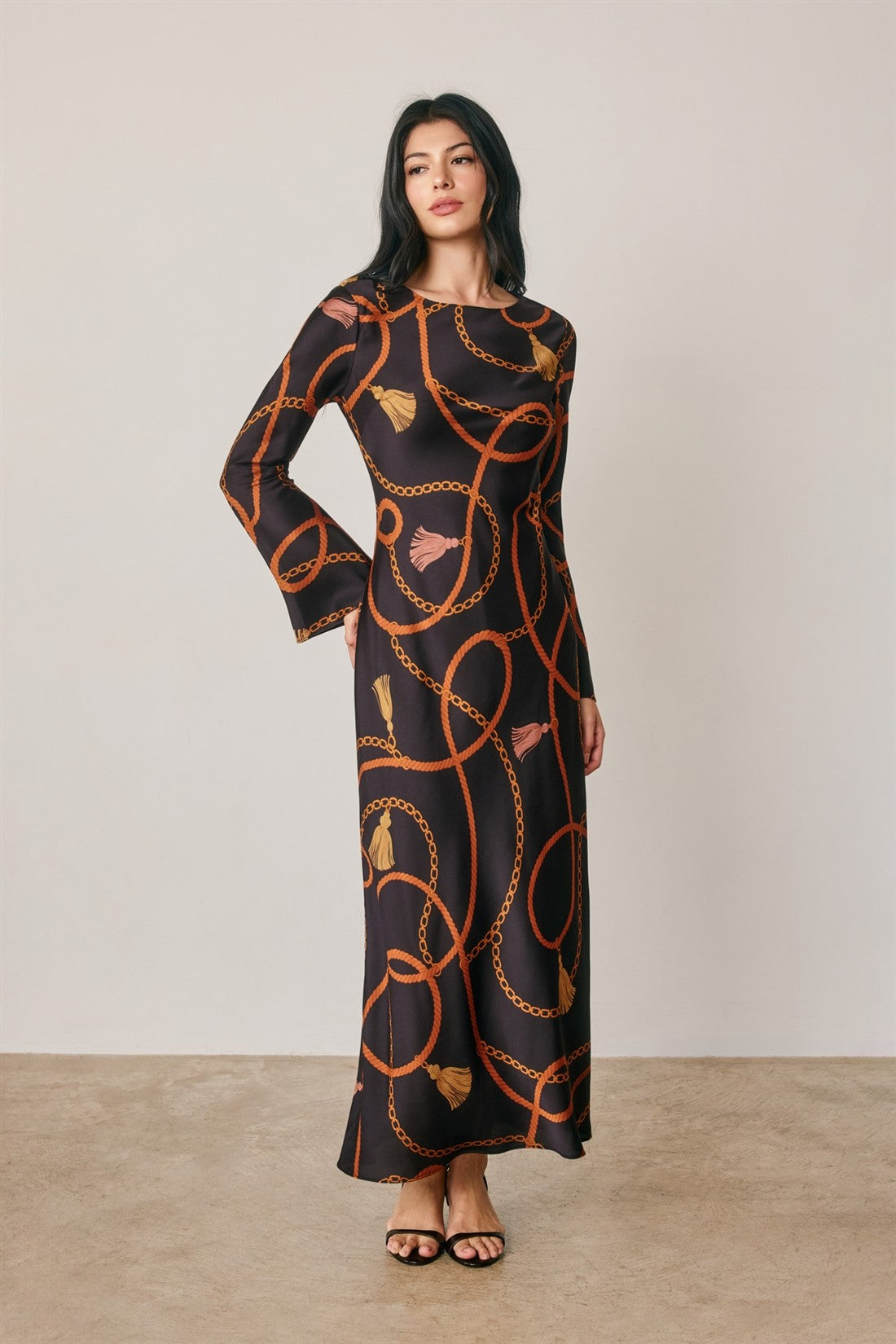 Satin Bell Sleeve Maxi Dress