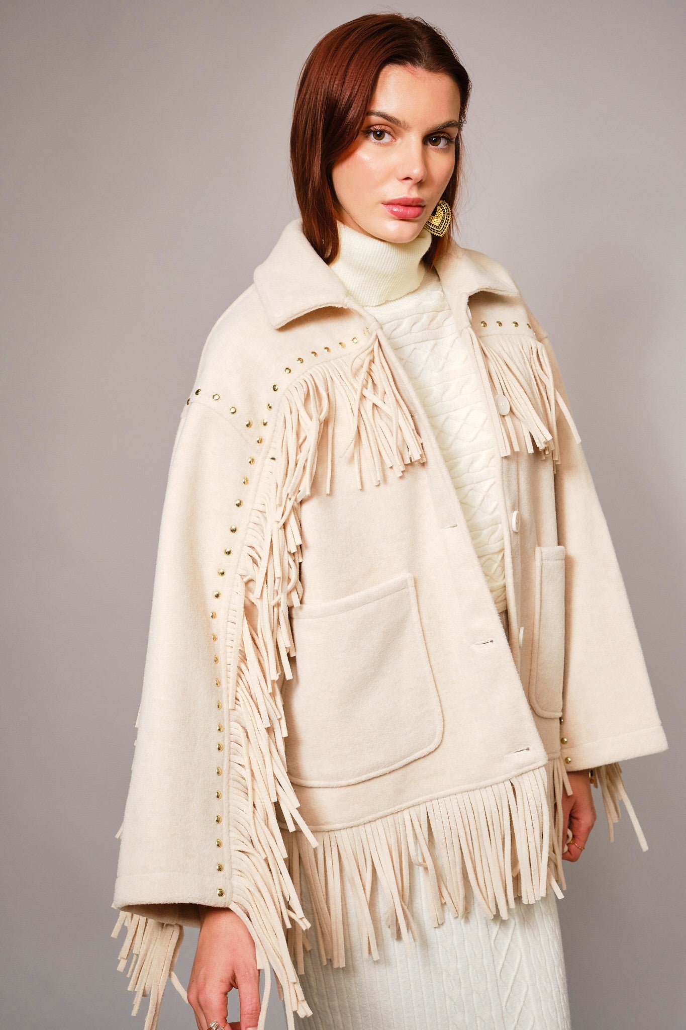 Brushed Fringe Stud Jacket
