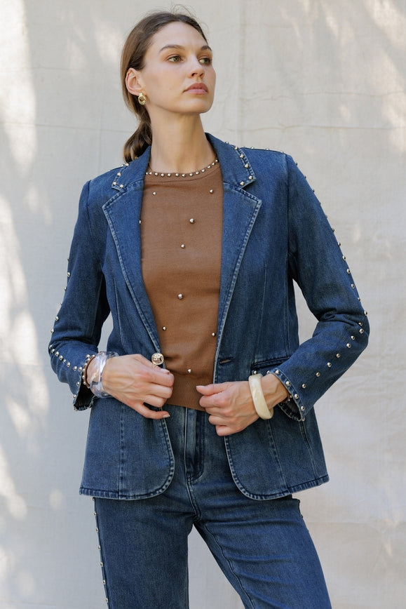 Denim Studded Blazer