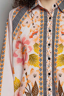 Boho Floral Print Button-Down Batwing Shirt