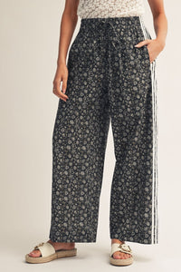 Tape Trim Accent Floral Pants