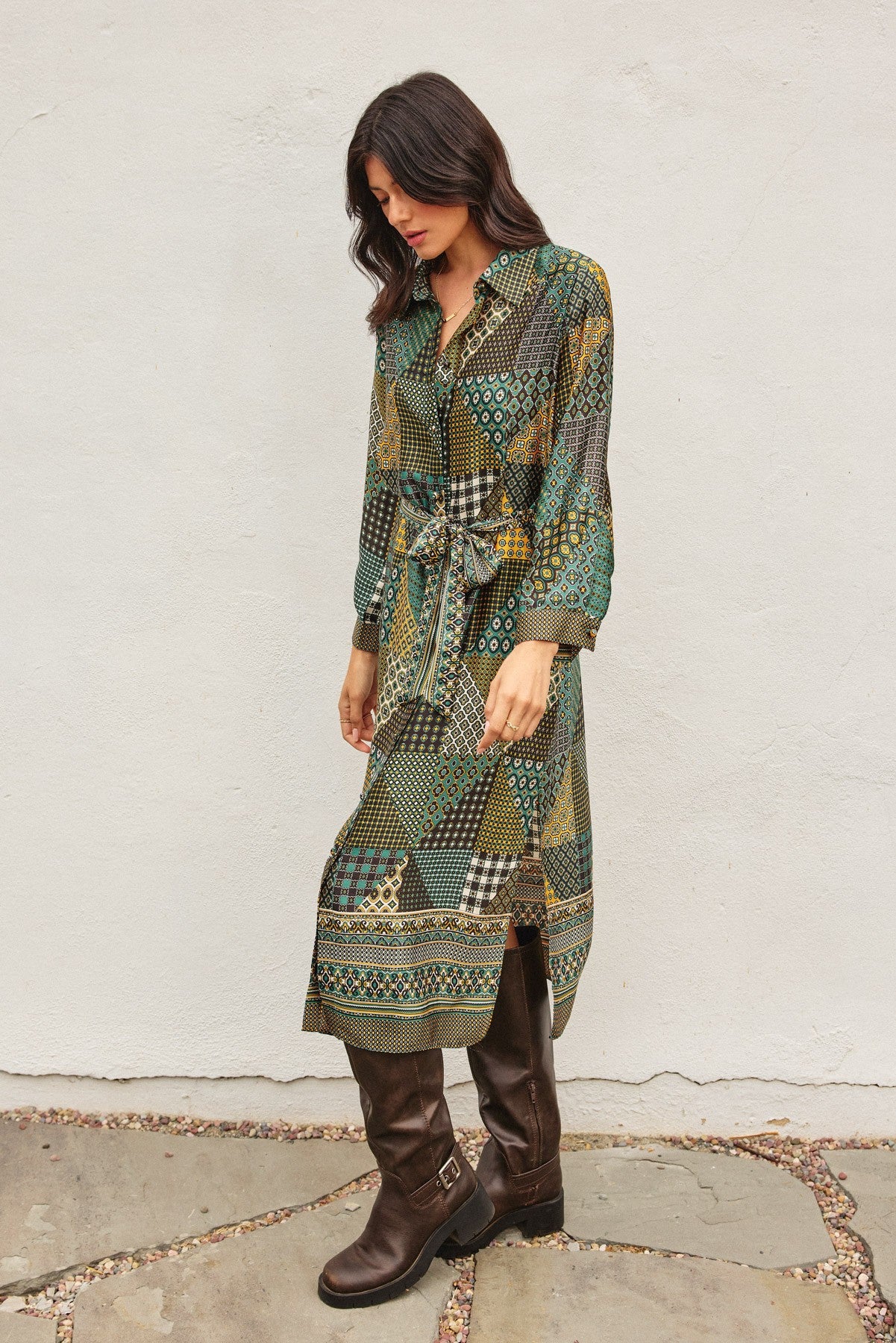 Satin Printed Shirt Dress