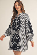 Baroque Applique Detail Stripe Dress
