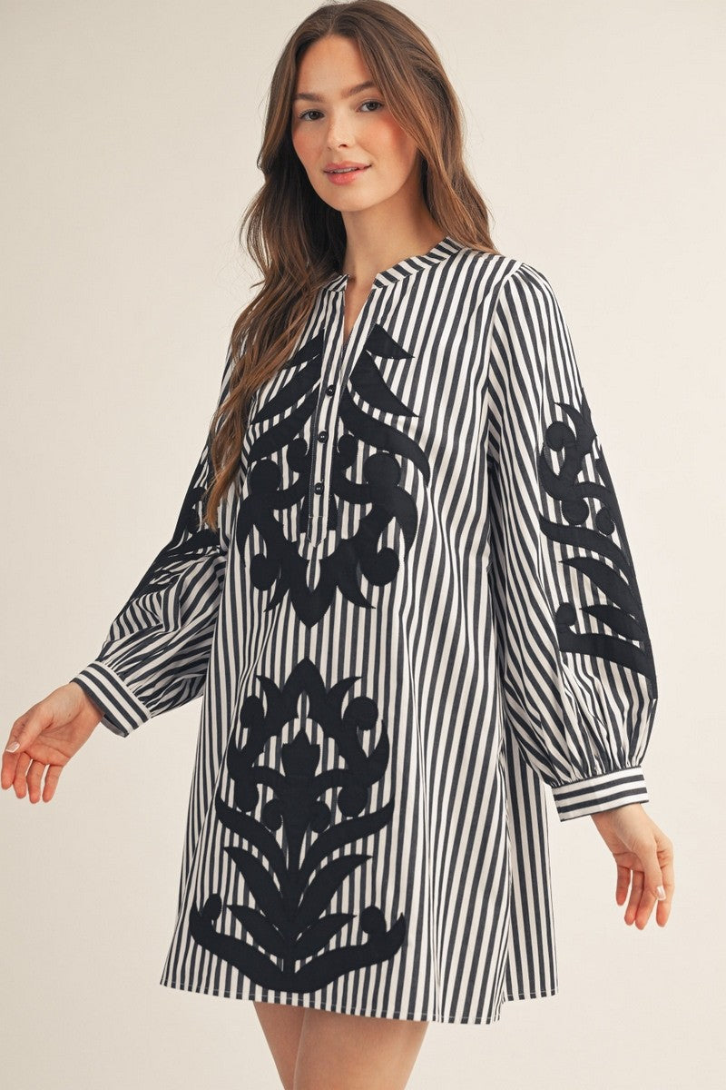 Baroque Applique Detail Stripe Dress