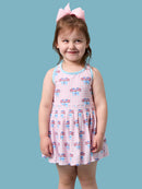 Patriotic Gingham Pleated Skirt Active Dress & Bike Short Set