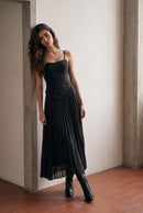 Asymmetric Waist Pleated Midi Dress
