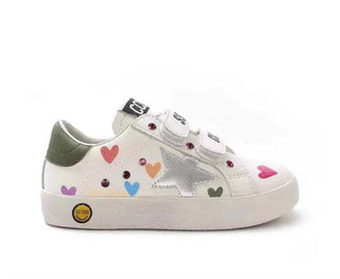 Colorful Hearts Velcro Silver Star Sneakers