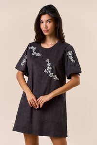 Grey Beaded Embroidered Mini Dress