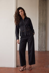 Lace Hem Fitted Button-Up