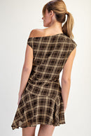 Plaid One Shoulder Mini Dress