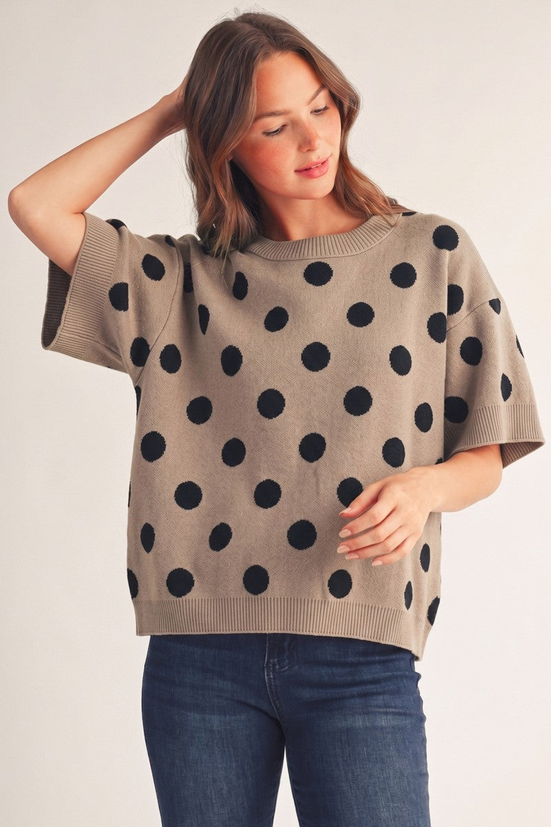 Polka Dot Short Sleeve Sweater