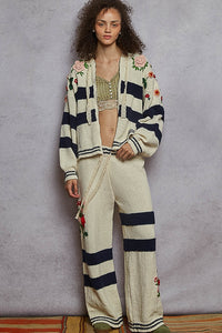 Embroidered Detail Chenille Sweater Pants