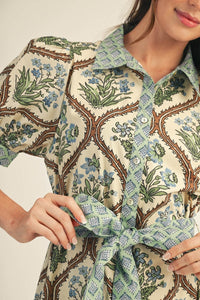 Floral Contrast Tie Midi Dress